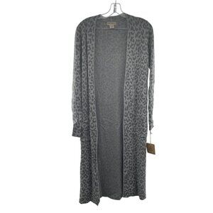Yet Again Women's Cheetah Print Duster Cardigan Open Front Gray Size Small New